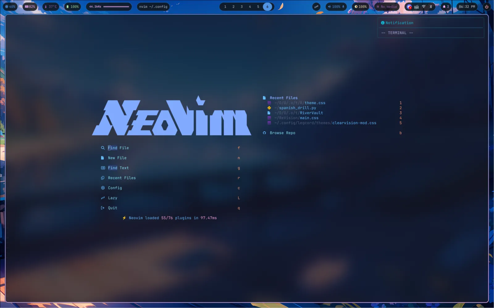 neovim dashboard